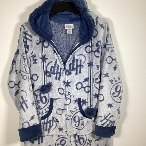Harry Potter One-Piece Hooded Pajama Blue Large NWT Hogwarts Wizard PJs Lounge - Picture 10 of 10